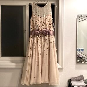 NWT - ABS cream silk dress with gold and copper sequin detail, fits slim 8 or 6